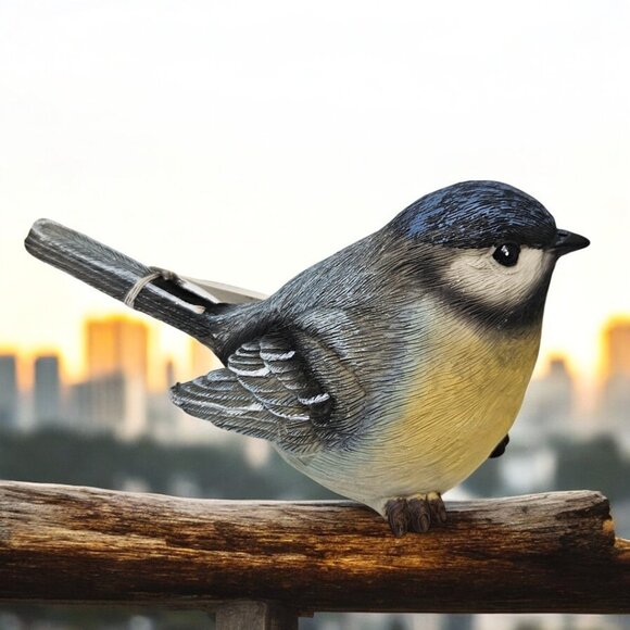 Yellow-Bellied Blue Tit Bird Resin Figurine by Transpac - Left Head Tilt - Picture 3 of 5